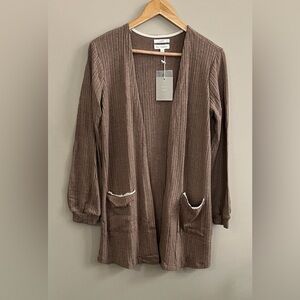 Blu Pepper open front brown Pointelle cardigan size large